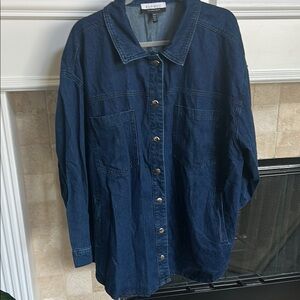 Plus Size Eloquii Dark Blue Button Down Shirt with Pockets